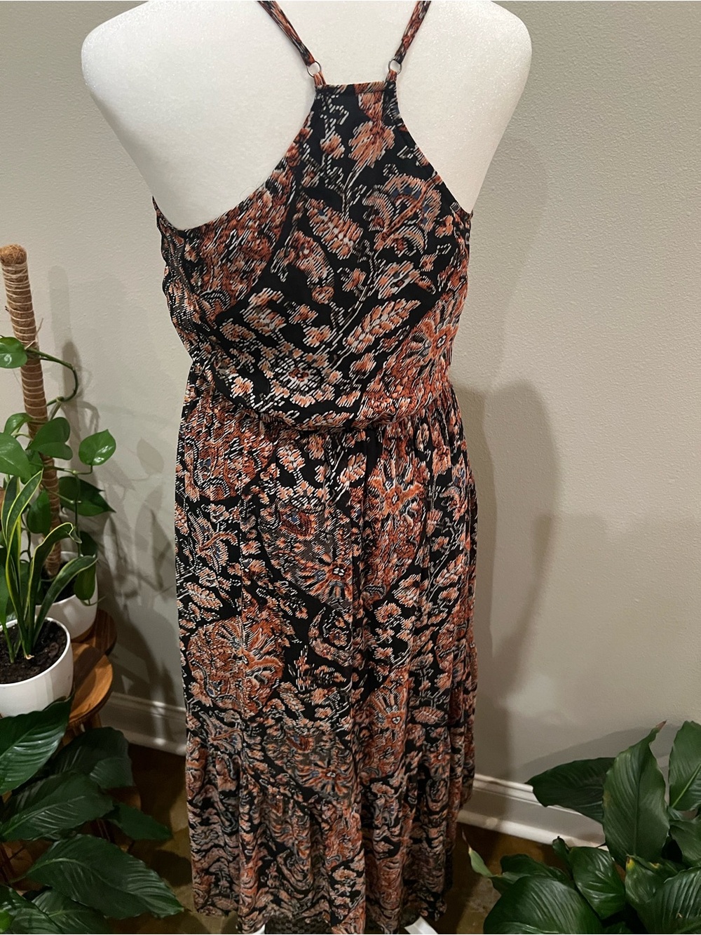 Abercrombie & Fitch Black and Rust Floral Wrap Maxi Dress - Picture 5 of 8